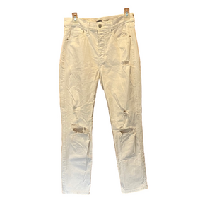 Old Navy Sky-Hi Straight Extra High Rise White Button-Fly Ripped Jeans Size 4